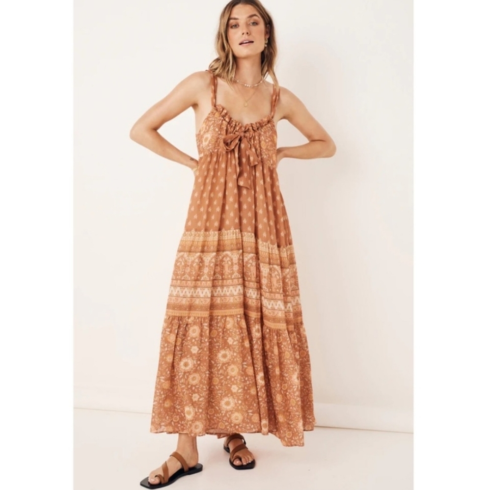 Spell | Utopia Strappy Sundress In Cinnamon NEW Size Small Boho Flowy Floral